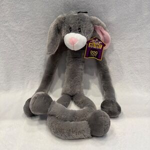 Multipet Loopy Bunny Dog Toy Grey Plush Rabbit W/‎ Squeakers Long Limbs NWT
